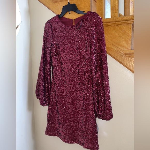 Women’s Formal Dress Sz 6, 10 Aqua Allover Sequin Long Sleeves Cocktail Red Gown - Picture 6 of 12